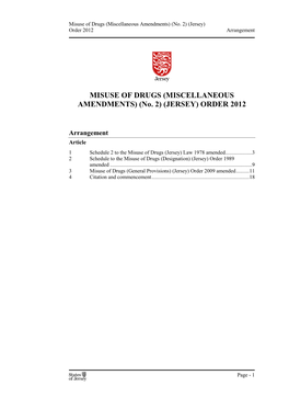 Misuse of Drugs (Miscellaneous Amendments) (No. 2) (Jersey) Order 2012 Arrangement
