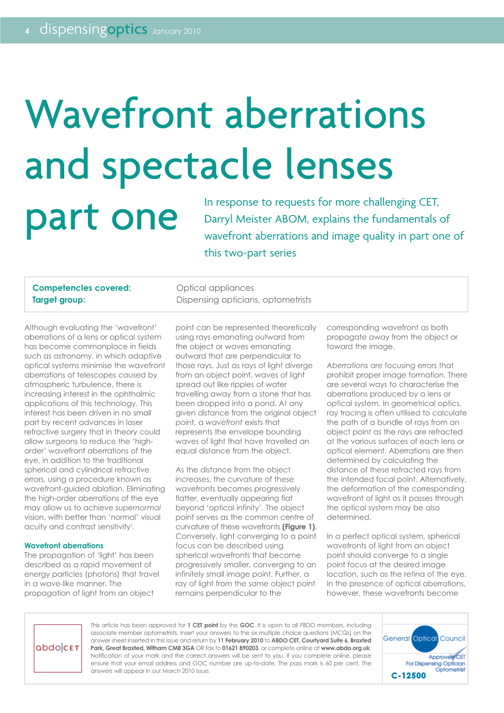 Wavefront Aberrations and Spectacle Lenses Part