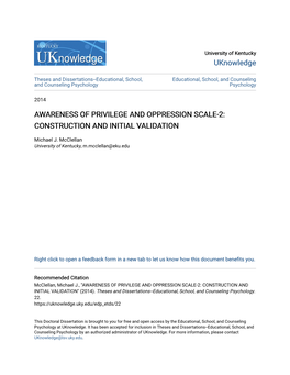 Awareness of Privilege and Oppression Scale-2: Construction and Initial Validation