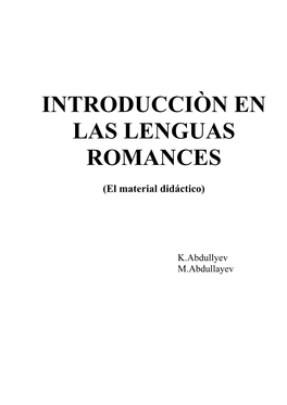 Introducciòn En Las Lenguas Romances