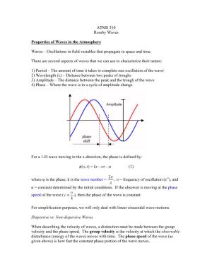 ATMS 310 Rossby Waves Properties of Waves in the Atmosphere Waves