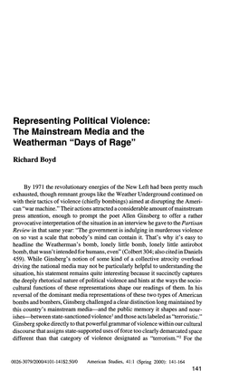 The Mainstream Media and the Weatherman "Days of Rage" Richard Boyd