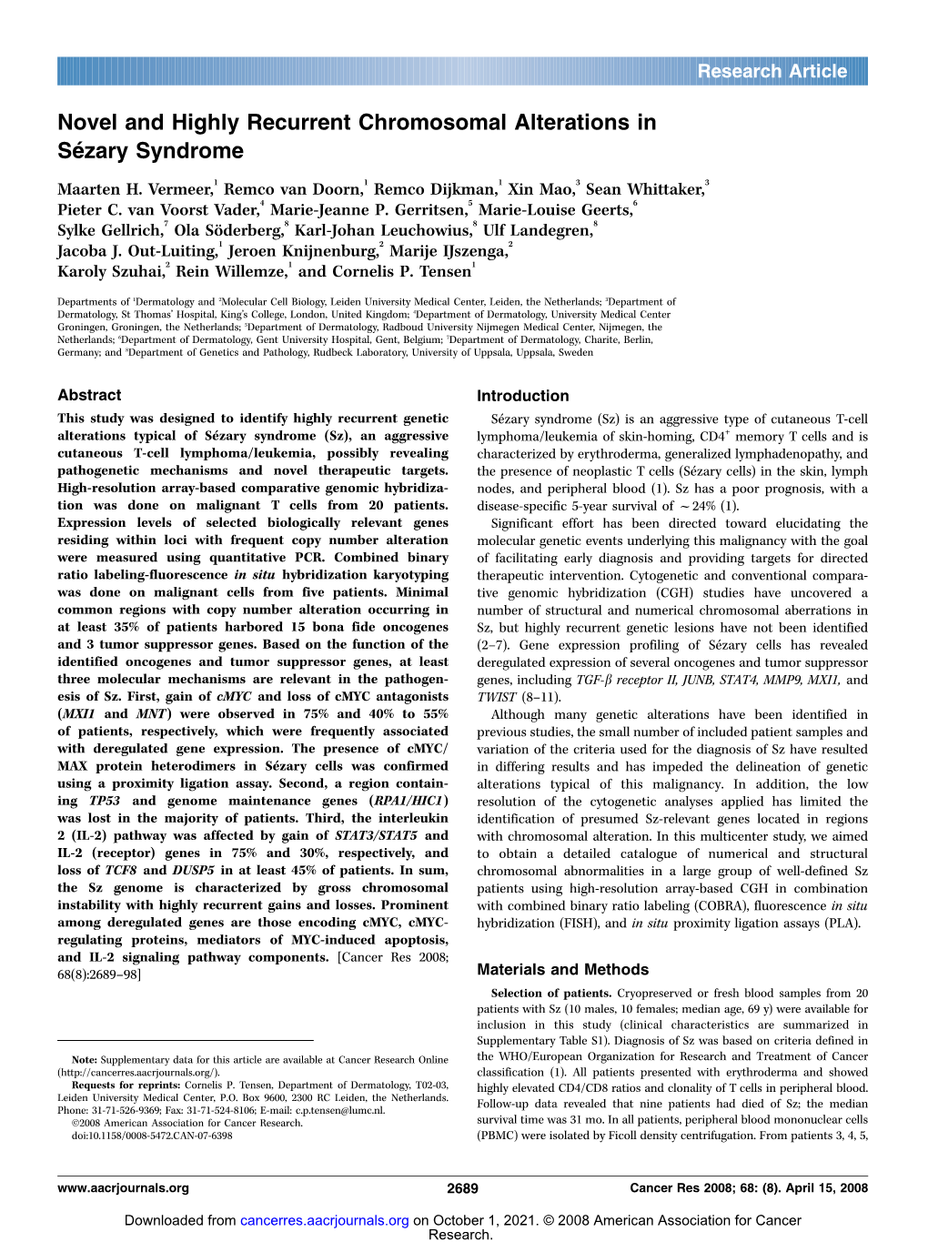 Novel and Highly Recurrent Chromosomal Alterations in Se´Zary Syndrome