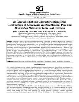Combination of Leptadenia Hastata (Decne) Pers and Momordica Balsamina Linn Leaf Extracts