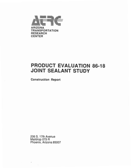 Product Evaluation 86-1 8 Joint Sealant Study
