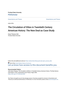 The Circulation of Elites in Twentieth Century American History: the New Deal As Case Study