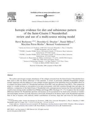 Isotopic Evidence for Diet and Subsistence Pattern of the Saint-Ce´Saire I Neanderthal: Review and Use of a Multi-Source Mixing Model