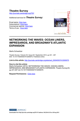 Theatre Survey NETWORKING the WAVES: OCEAN LINERS