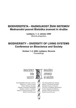Raznolikost Živih Sistemov Mednarodni Posvet Biološka Znanost in Družba