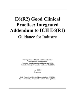 E6(R2) Good Clinical Practice: Integrated Addendum to ICH E6(R1) Guidance for Industry