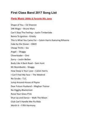First Class Band 2017 Song List