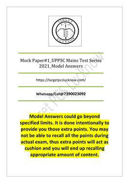 Mock Paper#1 UPPSC Mains Test Series 2021 Model Answers