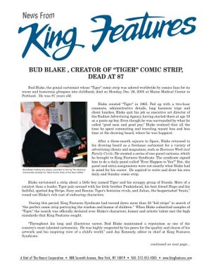 Bud Blake , Creator of “Tiger” Comic Strip, Dead at 87