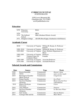 Academic Career Selected Awards and Commissions