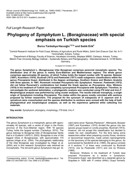 Taxonomy and Pylogeny of Symphytum with Special Emphasis