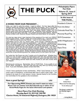 THE PUCK Volume 27, Issue 6 Spring 2019