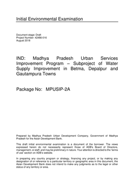 Betma, Depalpur and Gautampura Towns Water Supply Improvement