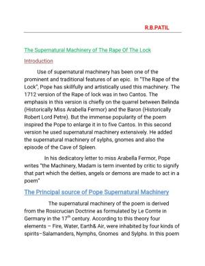 The Supernatural Machinery of the Rape of the Lock