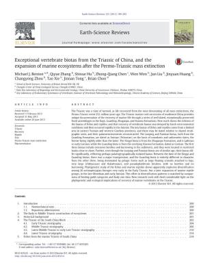 Exceptional Vertebrate Biotas from the Triassic of China, and the Expansion of Marine Ecosystems After the Permo-Triassic Mass Extinction