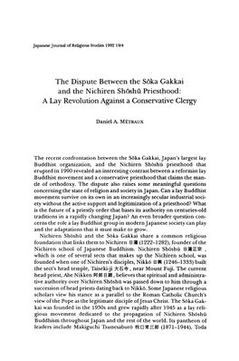The Dispute Between the Söka Gakkai and the Nichiren Shöshü Priesthood: a Lay Revolution Against a Conservative Clergy