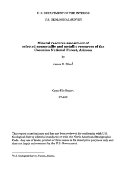 Mineral Resource Assessment of Selected Nonmetallic and Metallic Resources of the Coconino National Forest, Arizona By