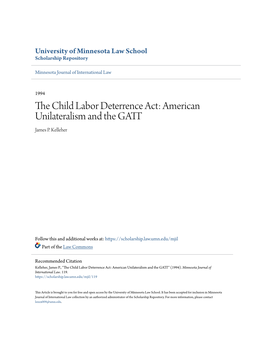 The Child Labor Deterrence Act: American Unilateralism and the GATT