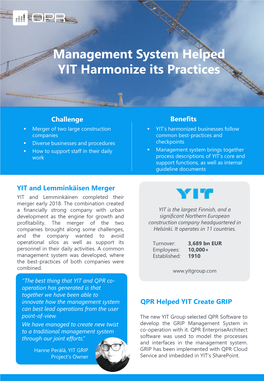 Management System Helped YIT Harmonize Its Practices