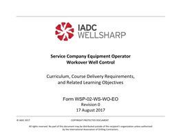 Service Company Equipment Operator Workover Well Control