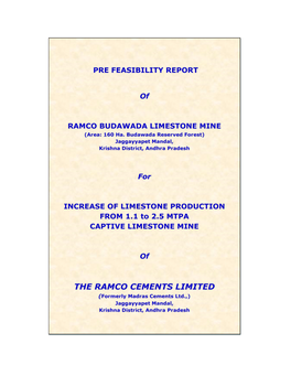 THE RAMCO CEMENTS LIMITED (Formerly Madras Cements Ltd.,) Jaggayyapet Mandal, Krishna District, Andhra Pradesh Table of Contents