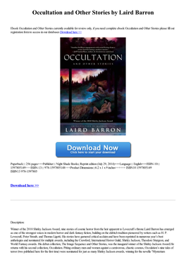 Occultation and Other Stories by Laird Barron