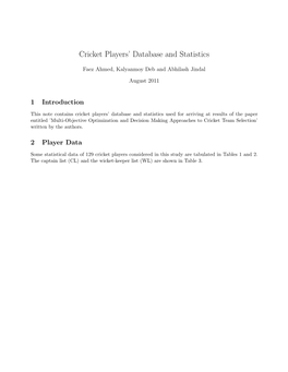 Cricket Players' Database and Statistics