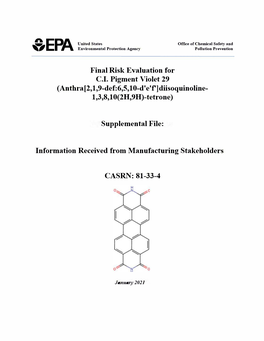 Final Risk Evaluation for C.I. Pigment Violet 29, Supplemental File