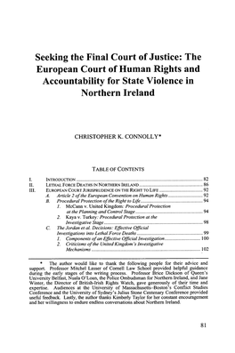 The European Court of Human Rights and Accountability for State Violence in Northern Ireland