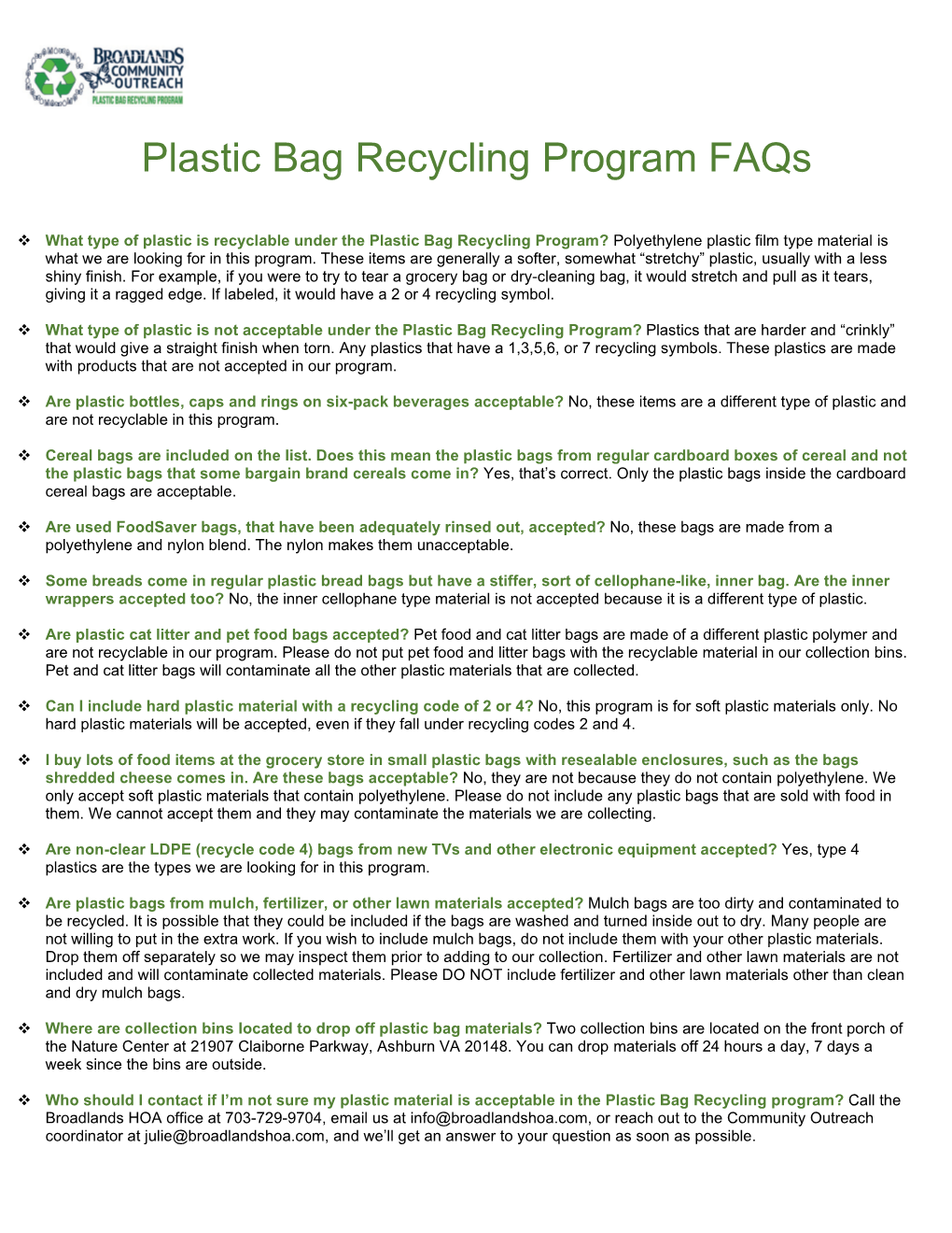 Plastic Bag Recycling Program Faqs