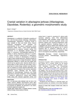 (Allactaginae, Dipodidae, Rodentia): a Geometric Morphometric Study