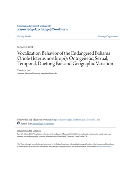 Icterus Northropi): Ontogenetic, Sexual, Temporal, Duetting Pair, and Geographic Variation Valerie A