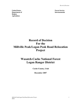 Millville Peak/Logan Peak Road Relocation Project