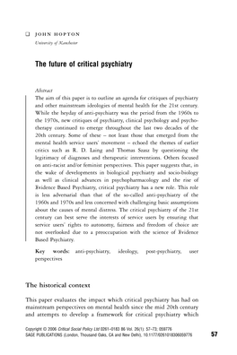 The Future of Critical Psychiatry