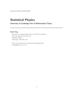 Statistical Physics University of Cambridge Part II Mathematical Tripos