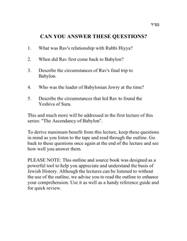 Can You Answer These Questions?