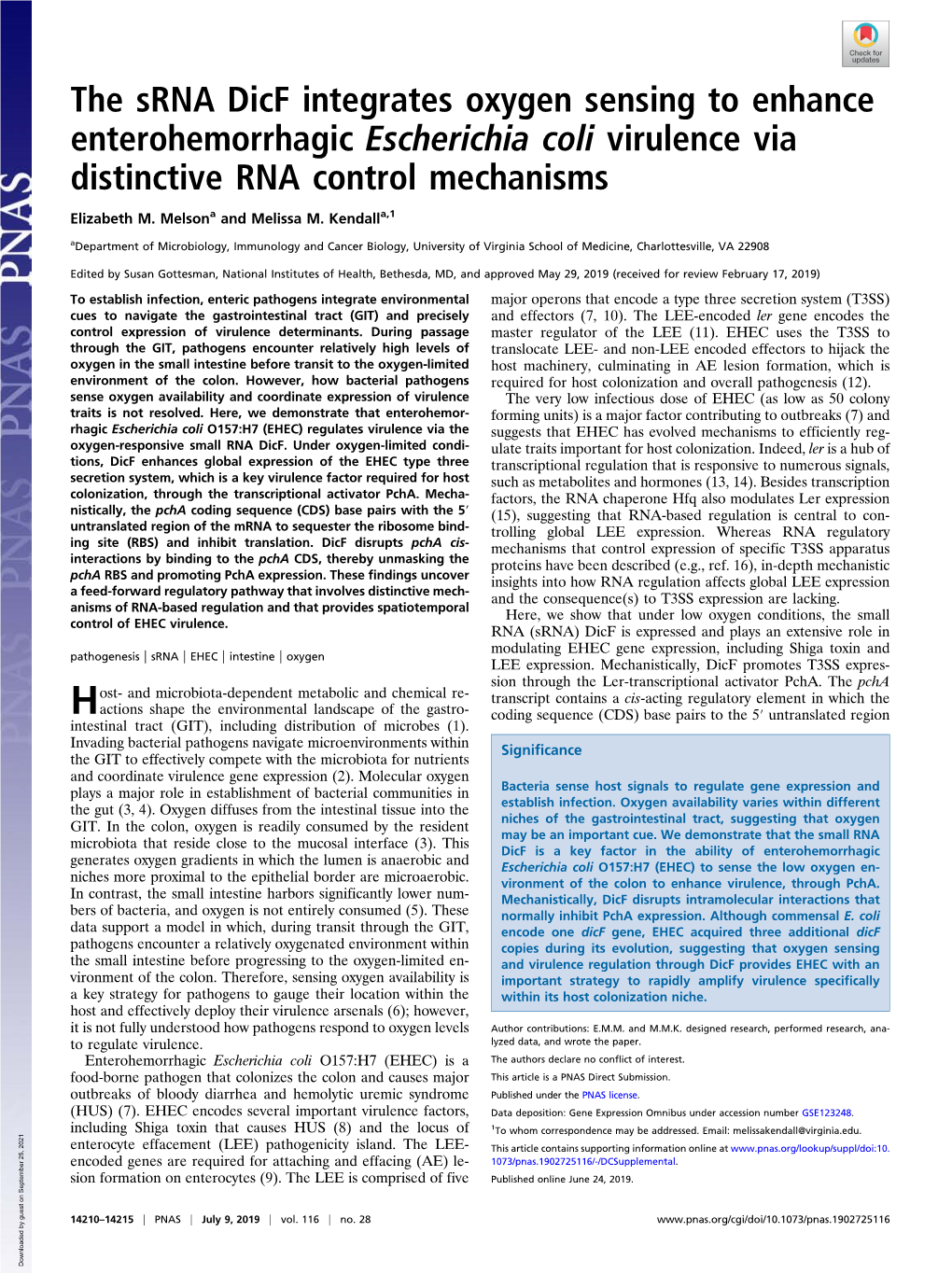 The Srna Dicf Integrates Oxygen Sensing to Enhance Enterohemorrhagic Escherichia Coli Virulence Via Distinctive RNA Control Mechanisms