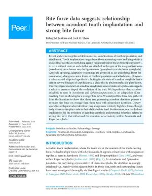 Bite Force Data Suggests Relationship Between Acrodont Tooth Implantation and Strong Bite Force