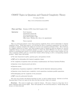 CS395T Topics in Quantum and Classical Complexity Theory