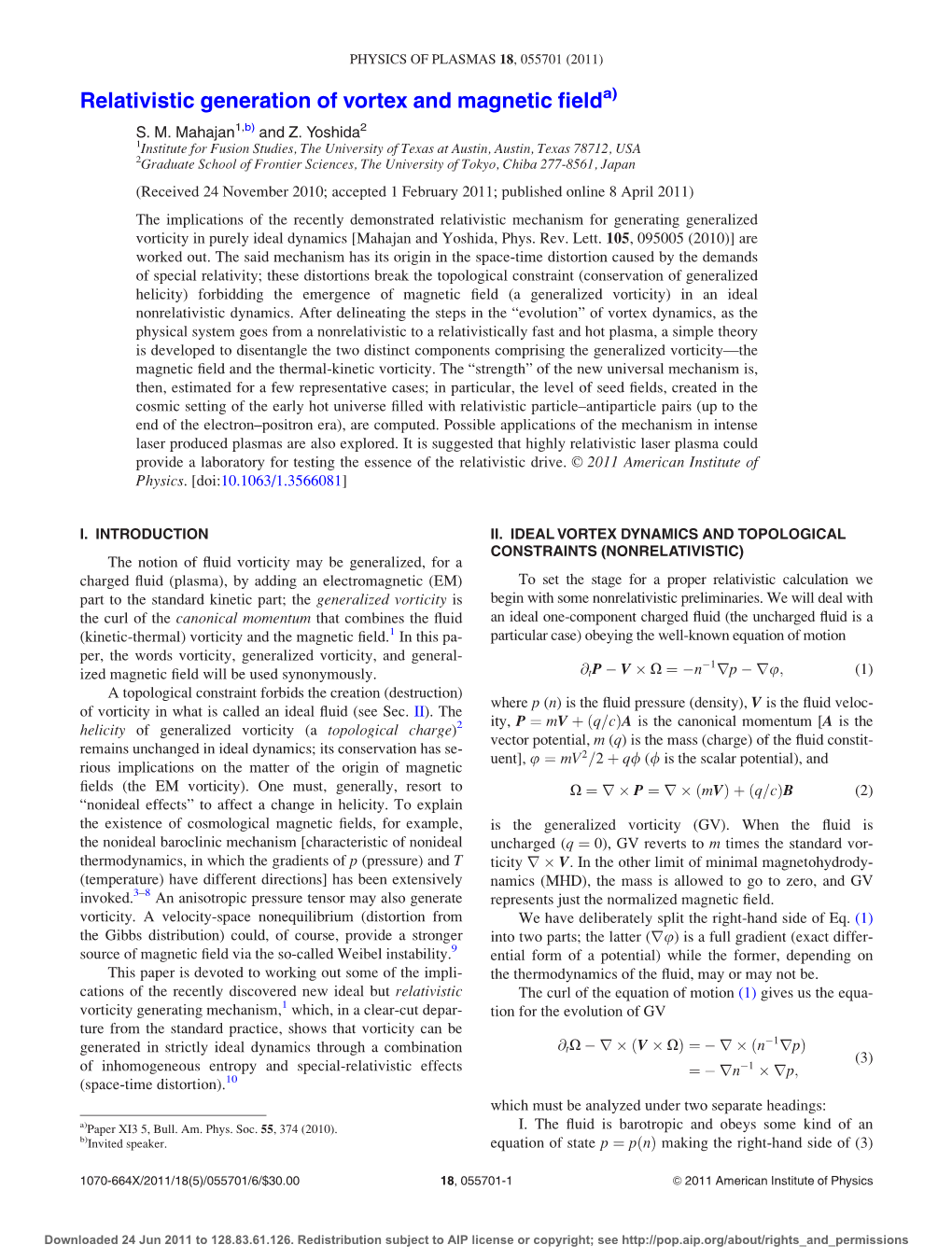 Relativistic Generation of Vortex and Magnetic Fielda) S