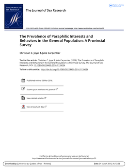 The Prevalence of Paraphilic Interests and Behaviors in the General Population: a Provincial Survey