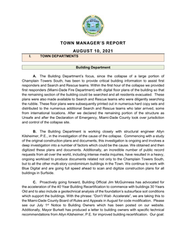 Town Manager's Report August 10, 2021