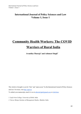 Community Health Workers: the COVID Warriors of Rural India