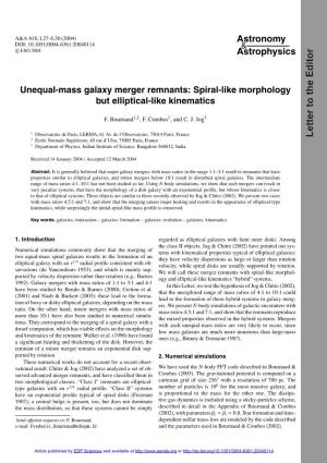 Unequal-Mass Galaxy Merger Remnants: Spiral-Like Morphology but Elliptical-Like Kinematics