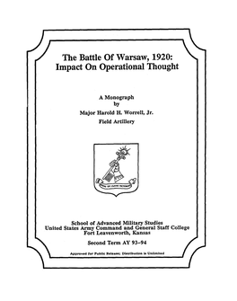 The Battle of Warsaw, 1920: Impact on Operational Thought
