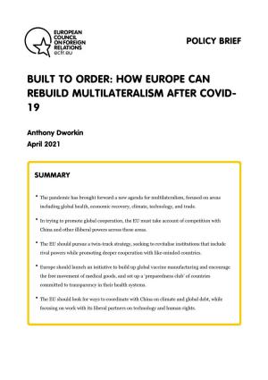 Built to Order: How Europe Can Rebuild Multilateralism After Covid-19